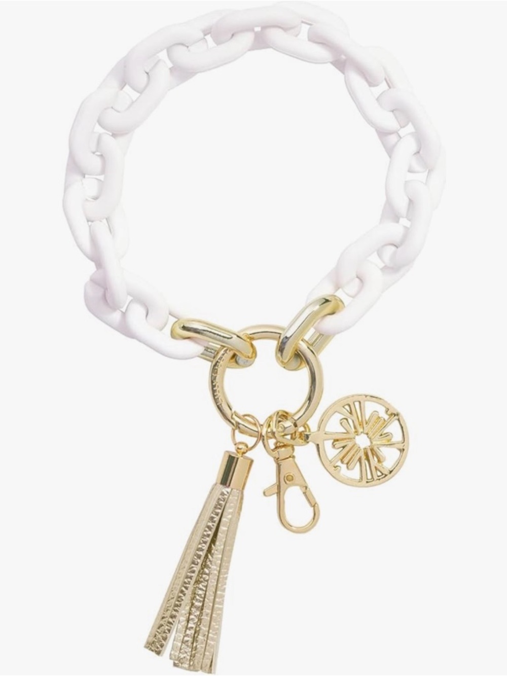 Lilly Pulitzer Chain Link Keychain Bracelet with tassel white/gold